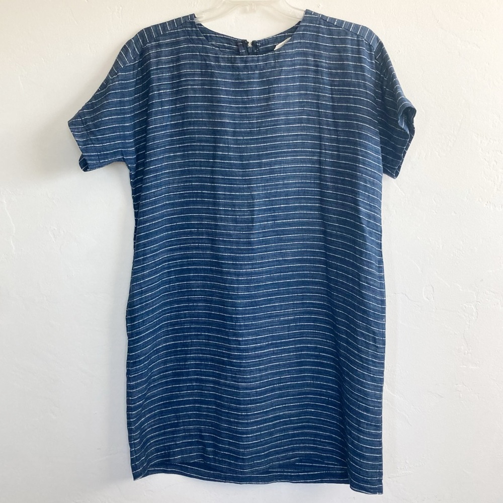 Eileen Fisher Delave Organic Linen Striped Scoop Neck Tunic Dress